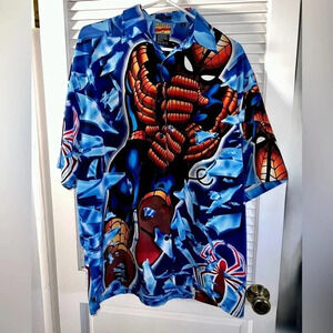 Vintage 2001 Marvel Comics Spider-Man Comic Button Up All Over Print Shirt Large
